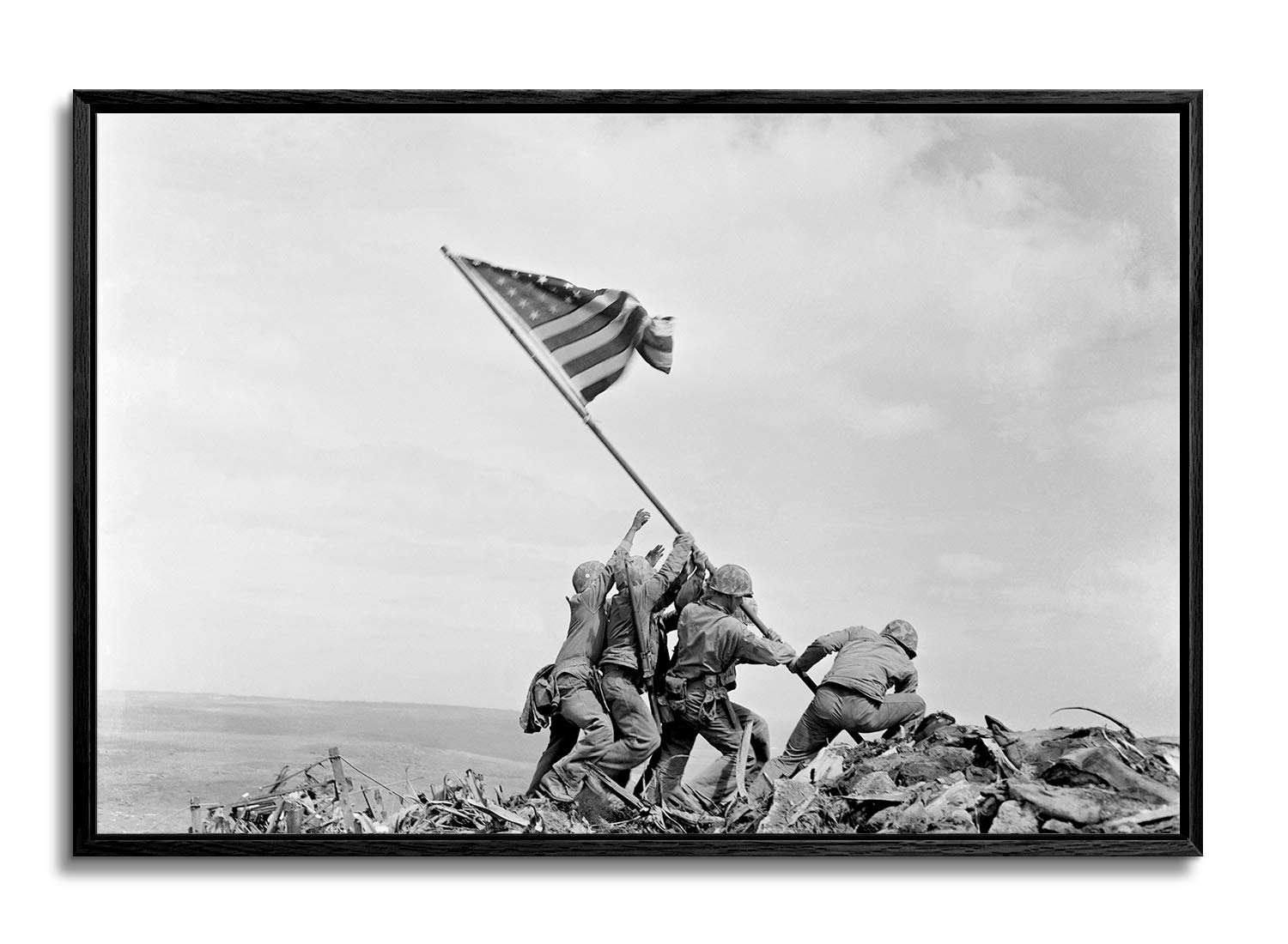 artprints1stop Floating Frame Canvas Print Wall Art - Photograph of Flag Raising on Iwo Jima - 24x16