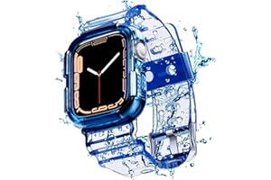 Blingbrione Clear Band Compatible Apple Watch Women 38mm 40mm 41mm 42mm 44mm 45mm 46mm Men,Transparent Jelly Soprt Strap with Cover Case Protector for iWatch Series 11 10 9 8 7 6 5 4 3 2 1 SE Blue Pink White Fluorescent Green