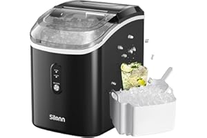 Nugget Countertop Sonic Ice Maker for Home Kitchen Office - Silonn Chewable Pellet Ice Machine with Self-Cleaning Function, 33lbs/24H, Black