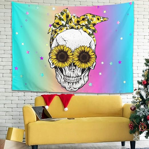 Chanpin - Tapiz psicodélico con diseño de calavera de girasol para
