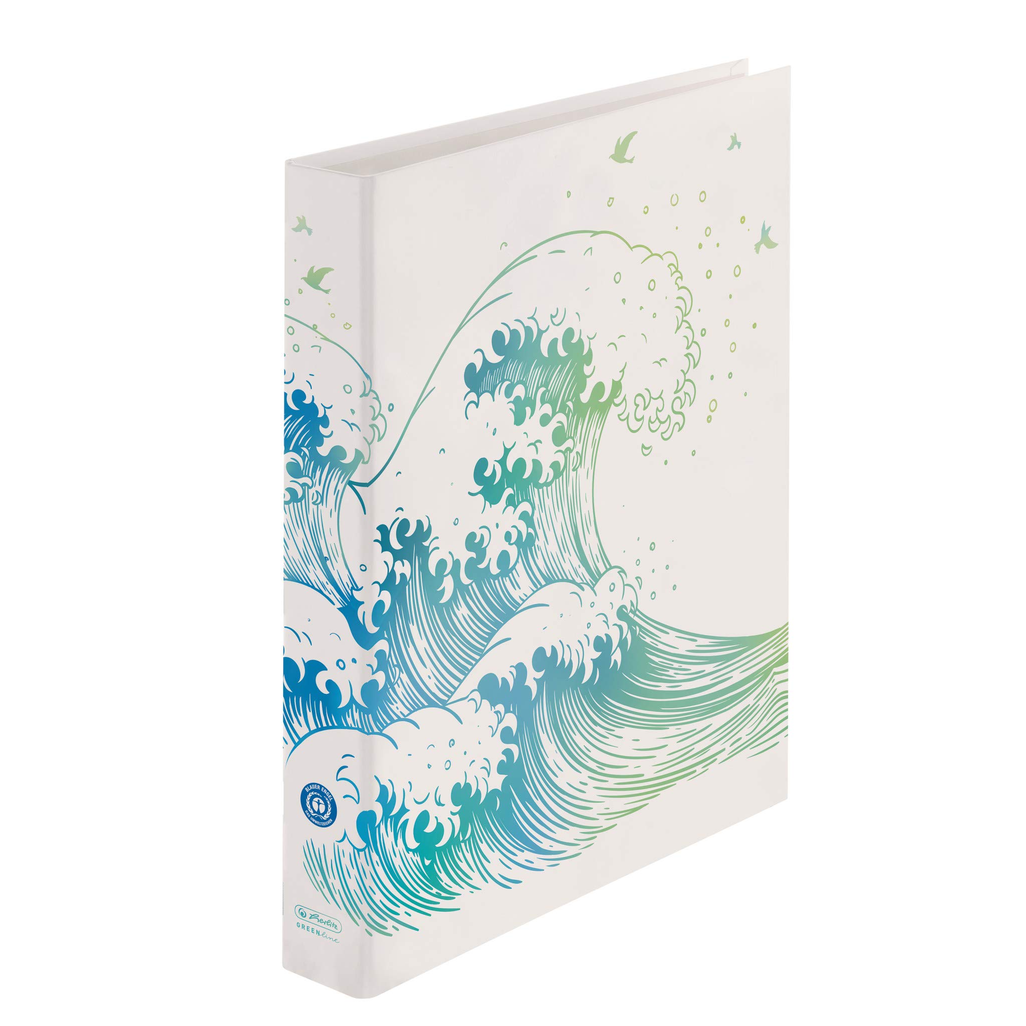 Herlitz 50033416 maX.file Ring Binder, A4, 2-Ring Mechanism, Motif: GREENline Wave, 1 Piece