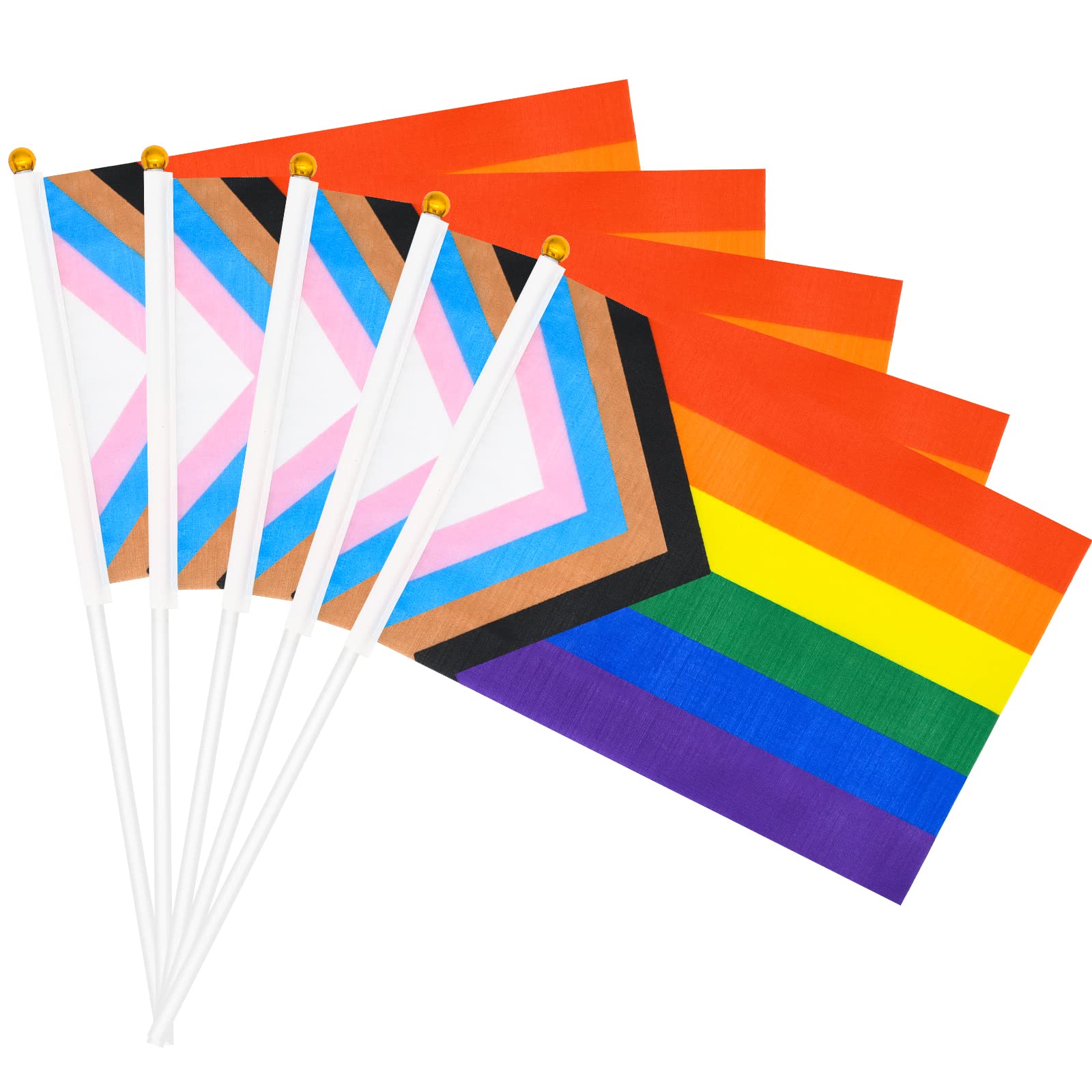 20 Pack Small Progress Pride Flag Stick 5'' x 8'' - Handheld Progress Pride Flags 21 x 14 cm, Mini LGBTQ Rainbow Gay Flag for Outdoor LGBT Parades, Rainbow Party Decorations
