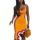 HNMYCY Women's Sleeveless Slim Low Neck Mini Dress,Summer Sexy Gradient Wavy Tank Top Printed Irregular Dress