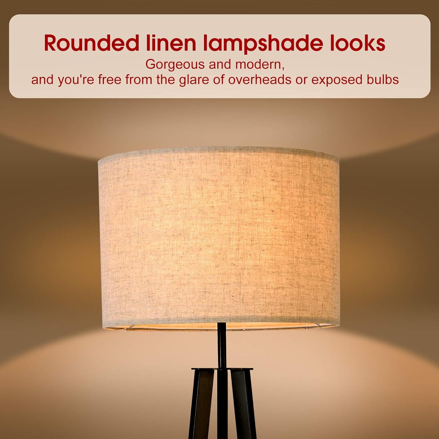 Floor Lamp Standing Lamp, Black Tripod Floor Light, Modern Design Studying Light for Living Room, Bedroom, Study Room and Office, Flaxen Lamp Shade with E26 Lamp Base - - 
