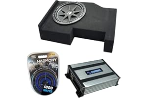 Harmony Audio Kicker Bundle Compatible with 2014-2018 Chevy Silverado Crew Cab 43C104 Comp C10 Single 10" Loaded Sub Box Enclosure with HA-A400.1 Amplifier