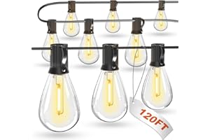 luckystyle 120FT LED Outdoor String Lights with 30+2 Edison Shatterproof Waterproof Bulbs, 2700K Commercial Grade Patio Lights, Heavy Duty Outside Hanging Outdoor Lights for Garden Porch Deck Decor