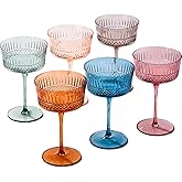 Colored Coupe Glasses, Martini Glasses Set of 6, Vintage Champagne Coupe Glasses,9.3oz Large Martini Glass, Crystal Retro Style Cocktail Glass for Valentine's Day Gifts, Vintage Art Deco Glassware