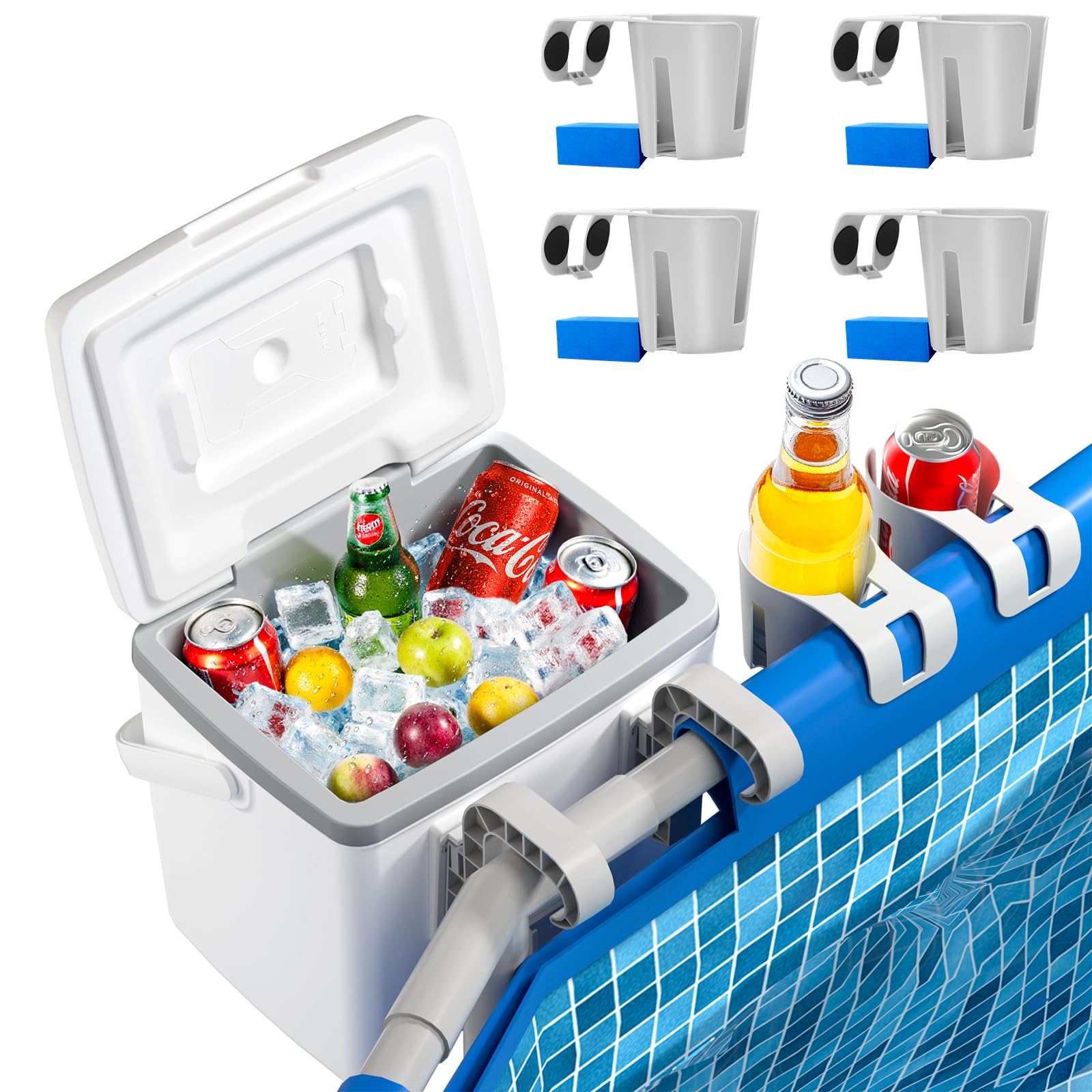 Photo 1 of 14QT Pool Cooler, with 4 Pool Cup Drink Holders, Insulated Hard Cooler with Handle, Keeps Cold for up to 3 Days, Above Ground Pool Accessories Storage, Portable Poolside Beach Camping