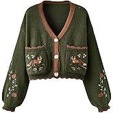 GORGLITTER Women's Chunky Boho Button Up Cute Cardigan Embroideried Fall Trendy 2025 Sweaters Cottage Core Clothes