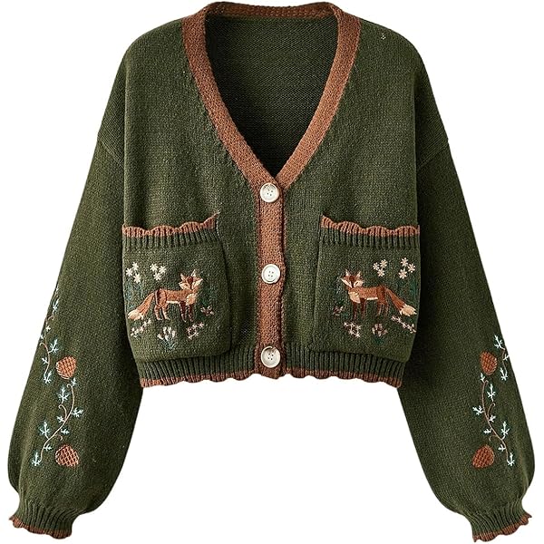 BEAUDRM Women's Floral Cropped Cardigan Cottagecore Boho Cardigans