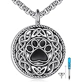 JERWLI Urn Necklace for Dog Ashes 925 Sterling Silver Paw Print Ash Keepsake Pendant Celtic Knot Coin Pet Cremation Jewelry for Women Men