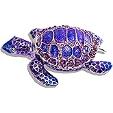YU FENG 4.3inch Sea Turtle Figurine Trinket Boxes Hinged Collectible Crystal Bejeweled Decorative Turtle Animal Jewelry Holder Box(Purple) Christmas Gift
