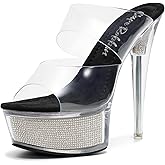 Women's Clear Platform Stiletto Heels | Slip-On Rhinestone Transparent Straps, Round Toe (Ferrara)