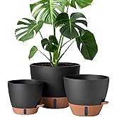 12/10/8 Inch Self Watering Pots for Indoor Plants Plastic Large Plant Pot for Outdoor Plants, Water Level Window & Spacious Reservoir Flower Pots Decorative Planter with Drainage and Tray (Black)