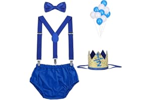 WELROG Baby Boys First Birthday Cake Smash Outfit Bow Tie Suspenders Bloomers Birthday Hat Sparkle Gold Set