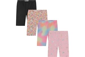 BTween Girls 4 Pack Athletic Bike Shorts, Fashion Short, Workout Clothes for Girls