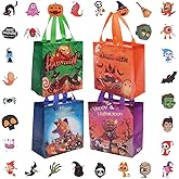 Lyforpyton 4Pcs Halloween Goodie Bags, Small Non-Woven Gift Bag with Handles, Suitable for Halloween Trick or Treat Party, 9"x8.6"x4.3"