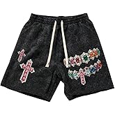 Floerns Men's Street Cross Print Track Shorts Drawstring Elastic Waist Casual Shorts