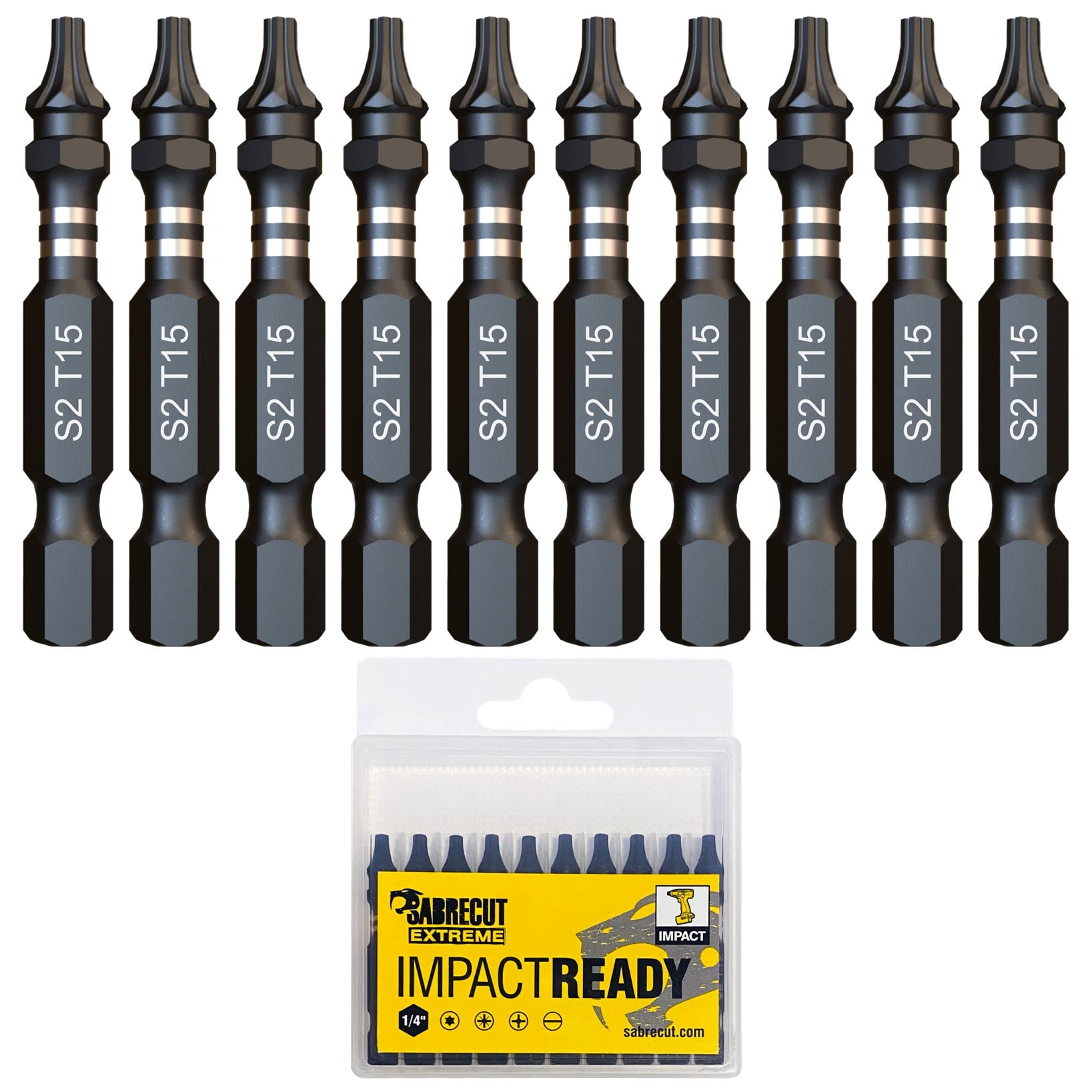 10 x SabreCut SCTX1550_10 50mm TX15 T15 Impact Screwdriver Driver Bits Set Single Ended Torx Heavy Duty Including Storage Box