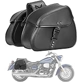 KEMIMOTO Motorcycle Saddlebags with Buckles, 16L Waterproof | Throw Over Saddlebags PU Leather Saddlebags for Sportster Softail Dyna V-star Shadow, Universal Motorcycle Accessories, Black