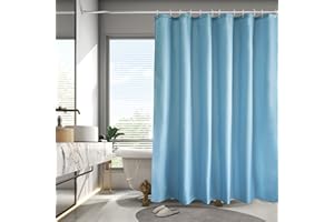 AooHome Standard 72x72 inch Shower Curtain Liner, Soft Polyester Solid Color Shower Curtain with Hooks, Weighted Hem, Water Repellent, Blue