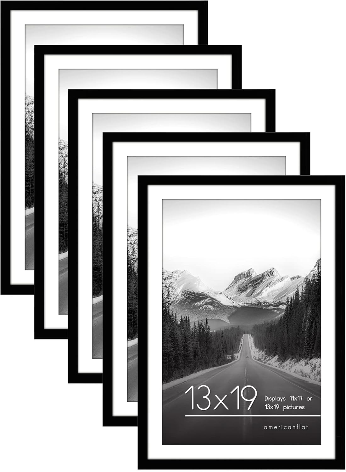 Photo Albums, Frames & Accessories - Americanflat 13x19 Picture Frame in Black - Set of 5 - Use as 11x17 Picture Frame with Mat or 13x19 Frame Without Mat - Plexiglass Cover, Sawtooth Hanging Hardware for Horizontal or Vertical Display