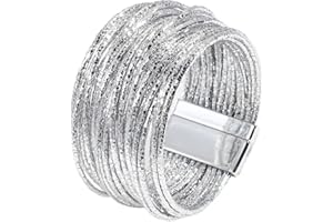 KunBead Leather Sparkly Wrap Bracelets for Women Handmade Braided Boho Multilayer Bracelet Wristband Cuff Bangle Boho Bohemian