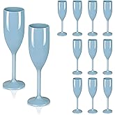 LEYIQU Plastic Champagne Flutes, Acrylic Glasses Goblets Cups Toasting Shatterproof Reusable Flute, for Valentine’s Day Wedding Party Mimosa Bar Anniversary Birthday (12, Blue)
