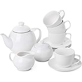 BTaT Royal Tea Set - 4 Porcelain Tea Cups (8oz), Pot (32oz), Creamer & Sugar Set
