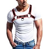 Men's PU Leather Chest Harness – Adjustable Shoulder Belt for Fashion Styling, Red Black Costume Accessory for Punk Party and Cosplay