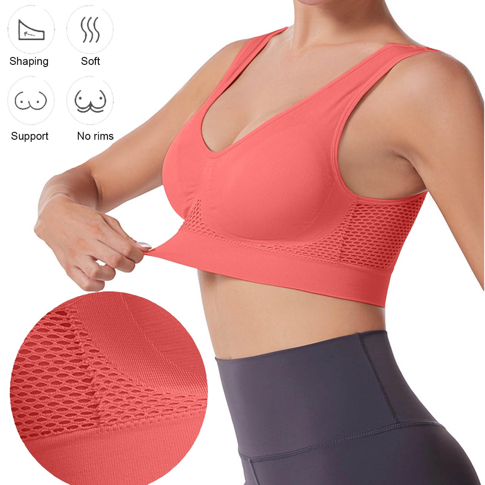 3PCS Sports Bra for Yoga Solid Colour Breath Mesh Running Bras Seamless Bras Unwired Comfy Stretchy Brassiere Workout Bra Every Day Underwear Plus Size S-5xl