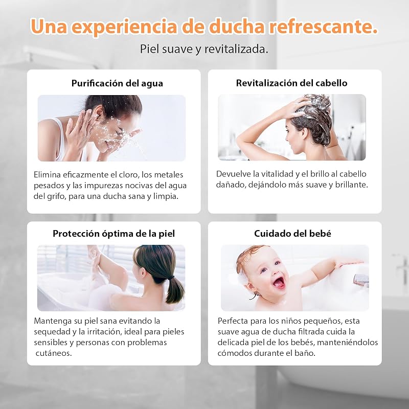 Chuveiro com filtro de 15 passos, chuveiro anticalcário com mangueira de 1,5M, modos de pulverização 3+1 Filtro de duche de alta pressão
