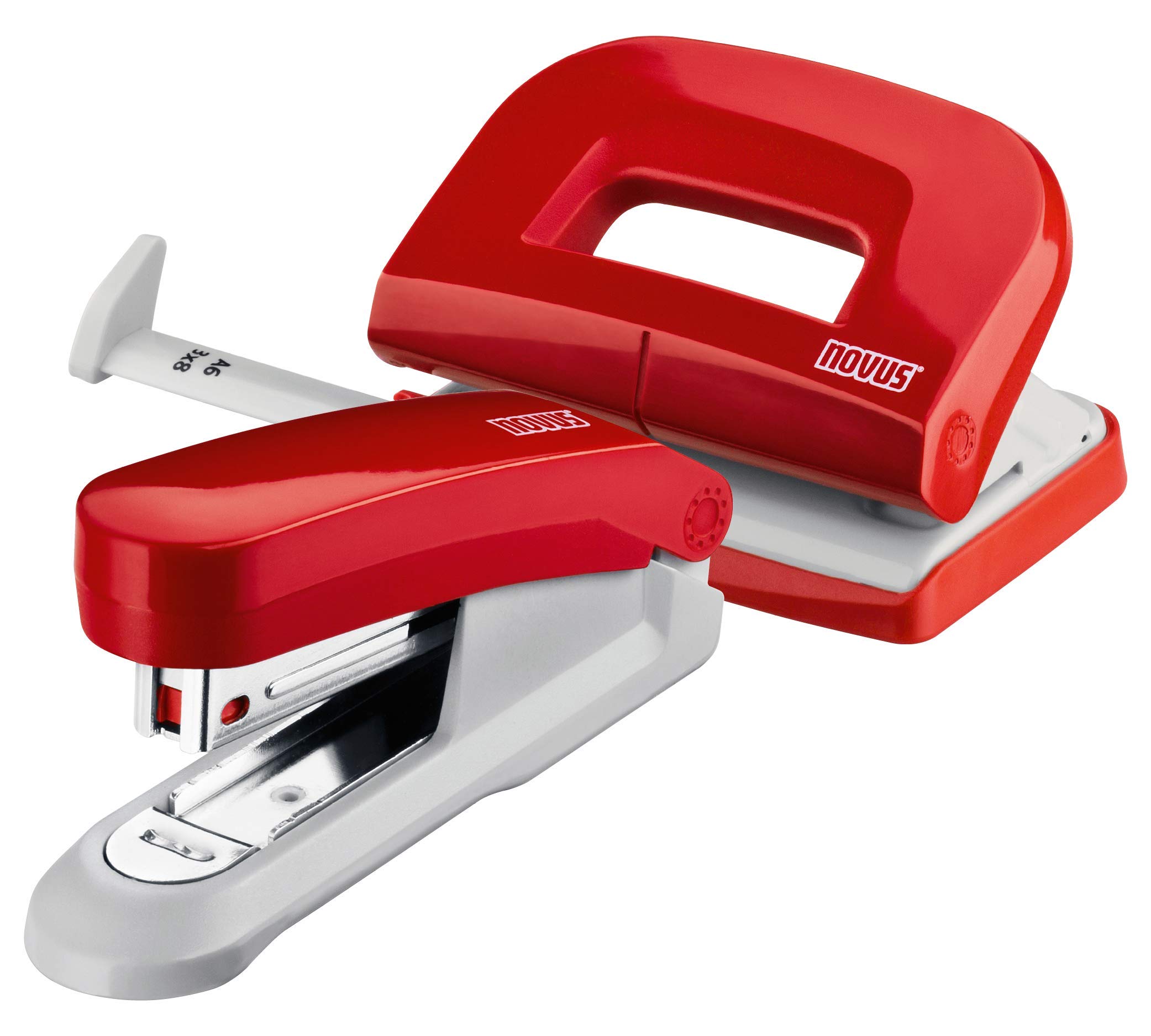 NOVUS Office Desk Accessory Set: (NOVUS Twinset E - 15 / E 210 L and Stapler Red