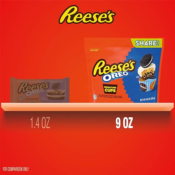 REESE’S OREO MINIATURES MILK CHOCOLATE AND WHITE CREME PEANUT BUTTER CUPS, CANDY SHARE PACK, 9 OZ