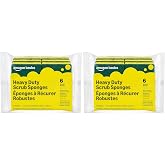 Amazon Basics Heavy Duty Dual-Sided Scrub Sponges, Reusable, 4.4 x 2.7 x 0.8 in, Yellow/Green, (Pack of 12)