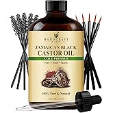 Handcraft Blends Cold-Pressed Jamaican Black Castor Oil - 4 Fl Oz | 100% Pure &amp; Natural, Glass Bottle, Hexane-Free, with Lash Brushes &amp; Wands for Hair, Eyelashes, Eyebrows