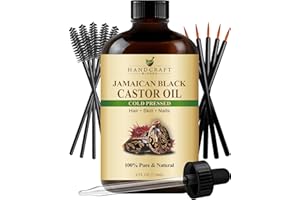 Handcraft Blends Cold-Pressed Jamaican Black Castor Oil 4 Fl Oz | Glass Bottle | Lash Brushes | 100% Pure and Natural | Premium Grade Carrier Oil | Hair, Eyelashes and Eyebrows | Hair and Body