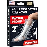 100% Waterproof Cast Covers for Shower Leg - 2pk - Tight Seal - Reusable | Adult Half Leg Cast Protectors - Knee, Ankle, Foot - After Surgery Bandage and Dressing Cast Bag for Wounds and Burn