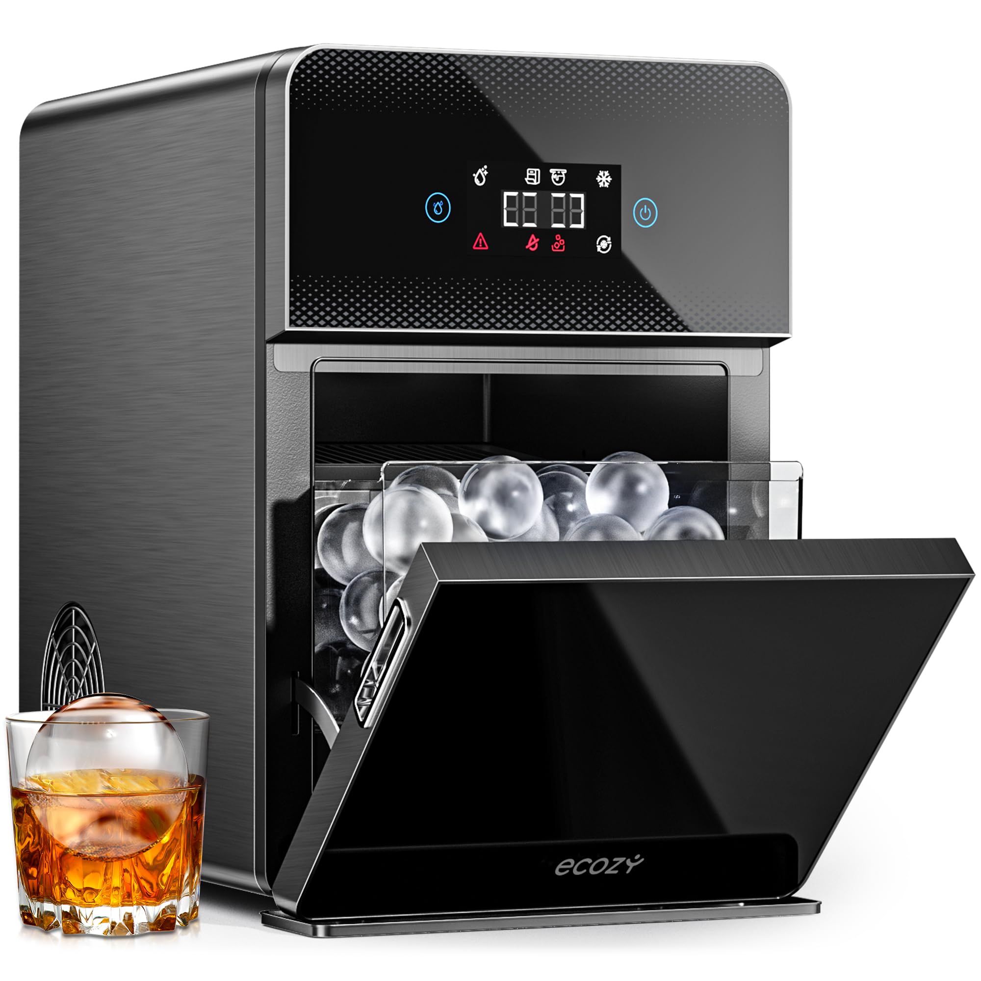 Photo 1 of ecozy 2" Clear Ice Ball Maker with CrystalFlux Technology, 4 pcs in 40 Mins, 144 pcs/Day, Sphere Ice Maker with Automatic Water Supply, Self-Cleaning, Enhanced Insulation for Whiskey & Bourbon
