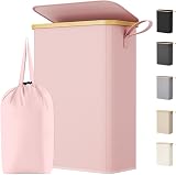 Lifewit 50L Slim Laundry Basket with Lid Pink Narrow Folding 4 Rods