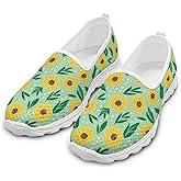 HERCHA Sunflower Round Toe Cute Shoes for Office Work Women Elegant Slip On Flat Lightweight Comfortable Walking Shoes Women Summer Casual Daily Wear Gifts for Wife Mom Sister