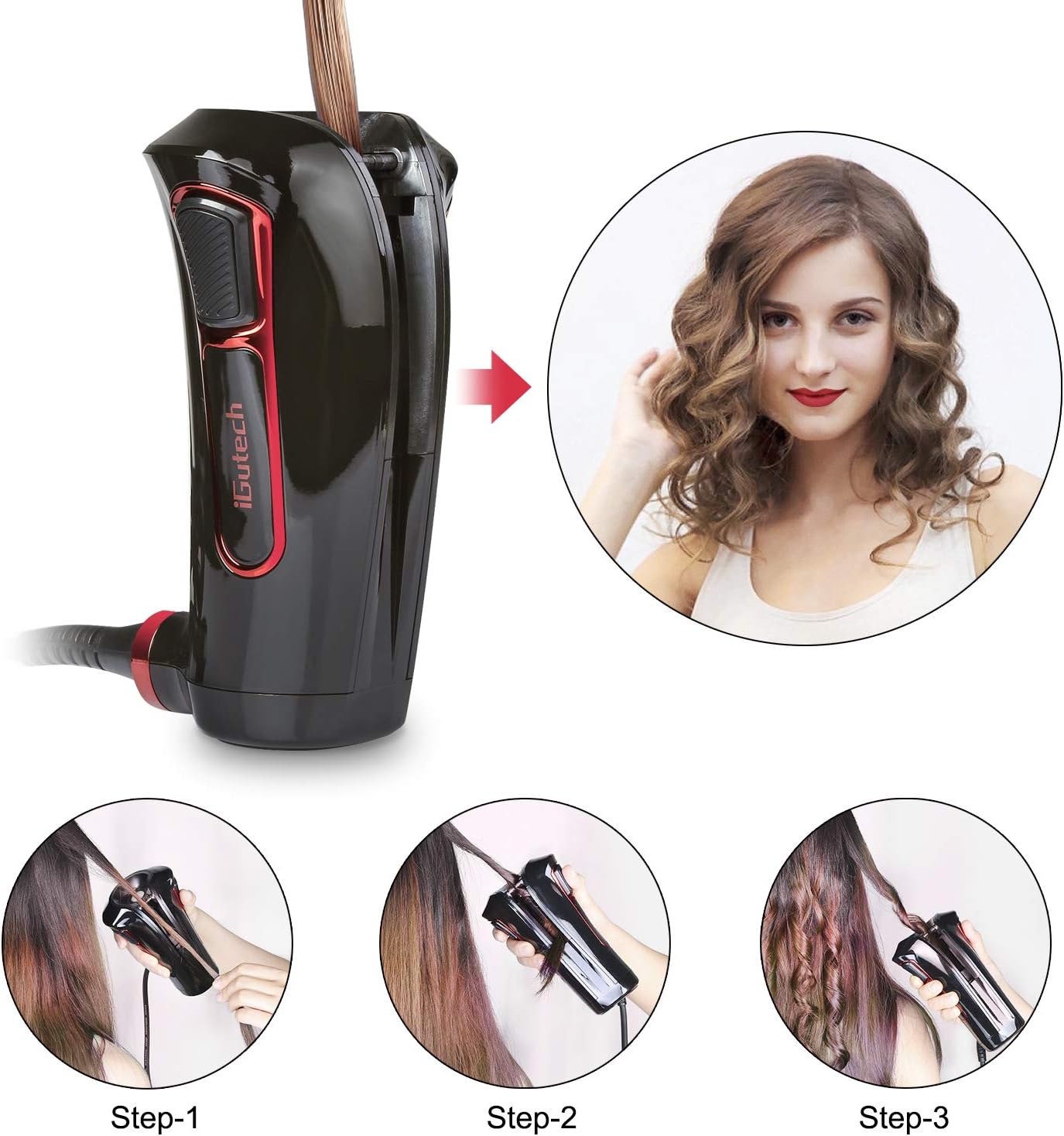 iGutech Automatic hair curler with Tourmaline ceramic heater and LED digital display