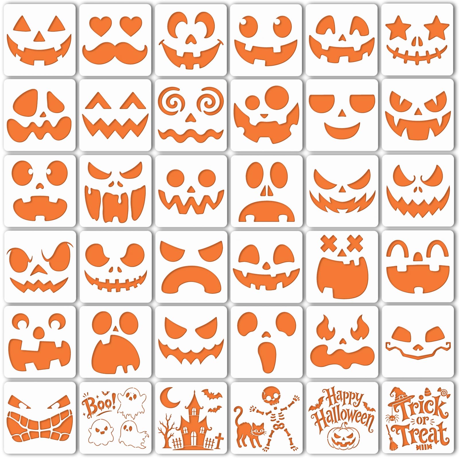 36 Pcs Halloween Stencils, 6 Inch Reusable Pumpkin Carving Stencils | Plastic Pumpkin Face Stencils for Painting DIY Crafts,