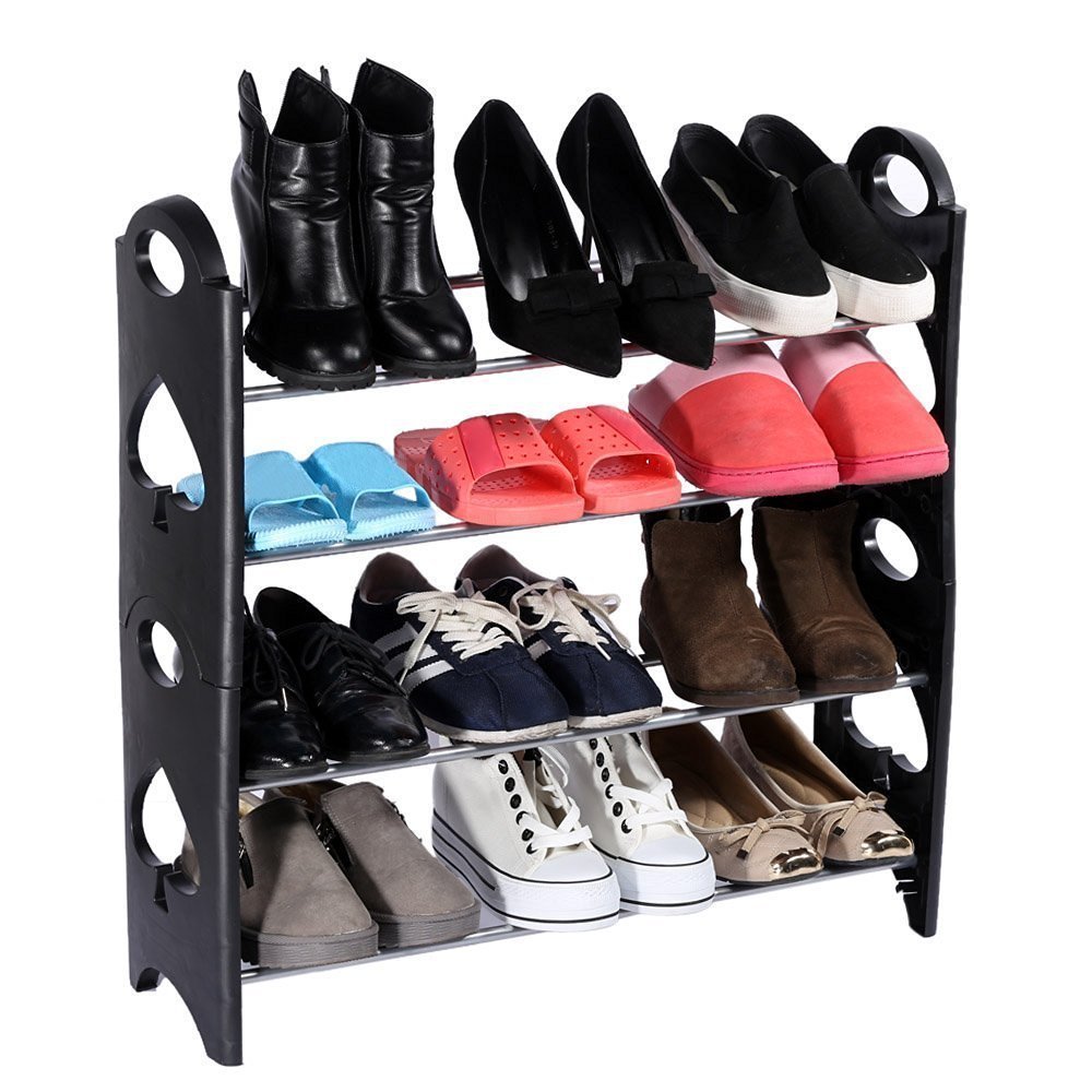 SHRBI 4 Layer Stackable Shoe Rack 12 Pairs Shoe Rack Organizer 4