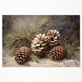 OAOPIC Vintage Christmas Canvas Wall Art, The Christmas Pinecone Still Life Art Poster, Holiday Christmas Pictures Wall Decor, Rustic Nature Winter Art, Xmas Festive Painting 12x16in Unframed