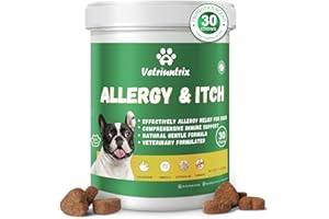 Vetriuntrix Dog Allergy Chews, Dog Itching Skin Relief with Probiotics Omega 3, Allergy Relief for Dogs Itching Licking Paws, Support Seasonal Allergy, Gut & Digestive Health and Immune System-30ct
