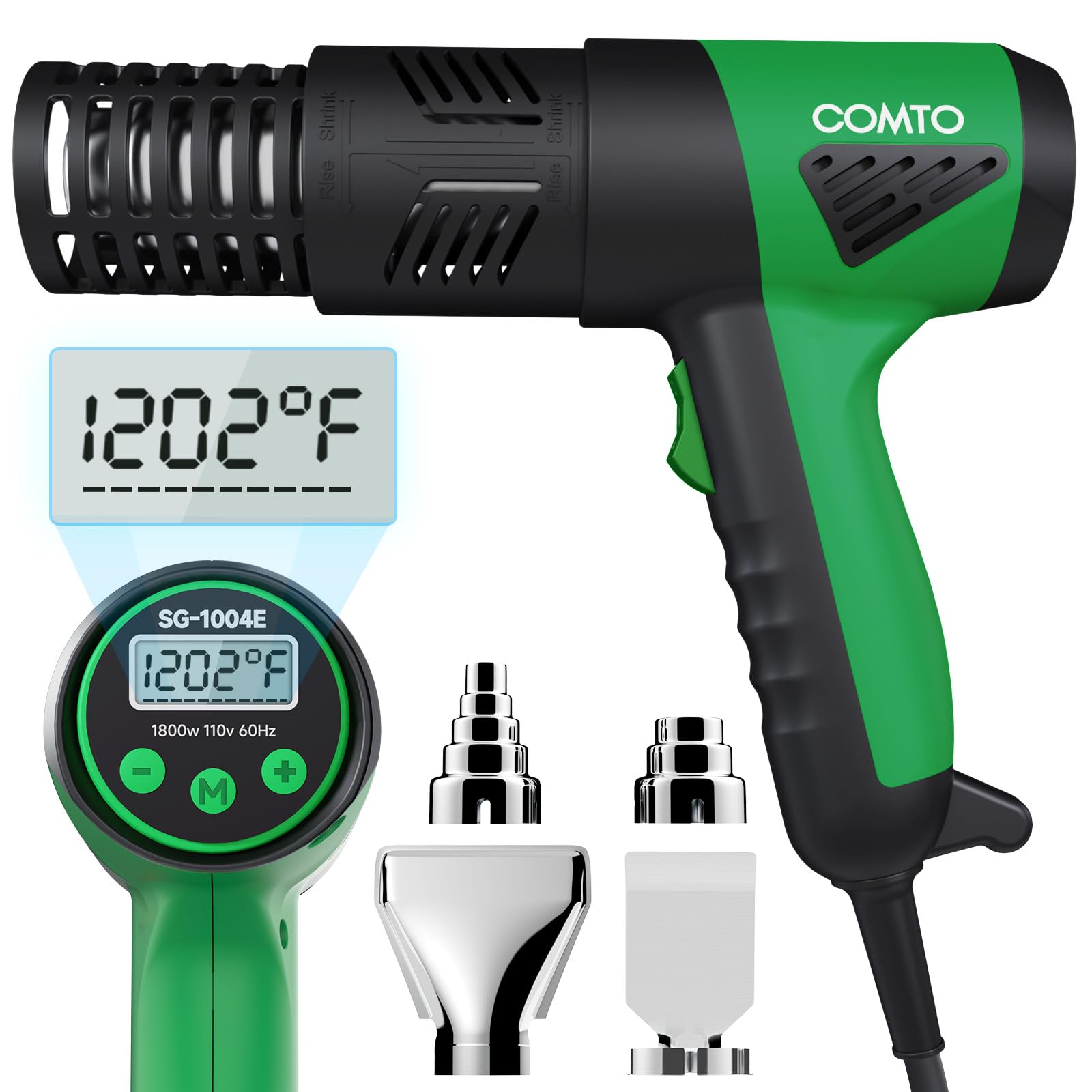 Photo 1 of COMTO 1800W Heat Gun with LCD Digital Display, Variable Temperature Control 122?-1202??50?- 650??with 4 Nozzles for Crafts, Vinyl Wrap, Shrink Tubing (SG-1004E)