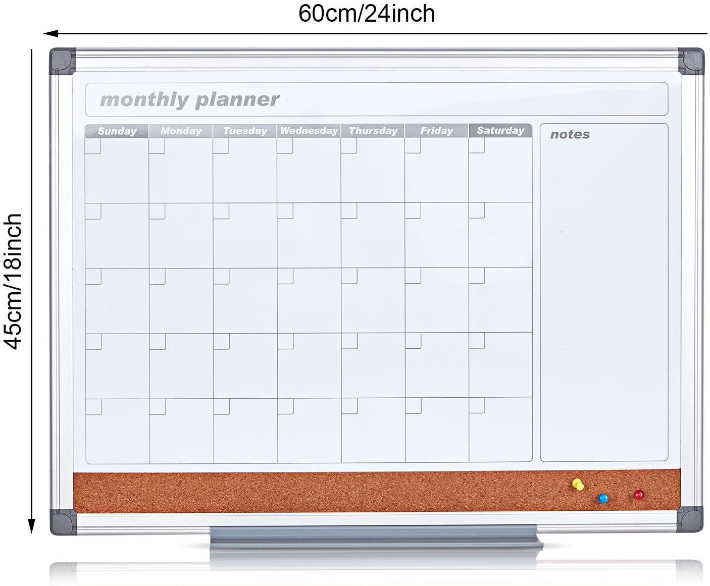 MAKELLO Monthly Calendar Whiteboard Dry Erase Cork Board Combo for Office Classroom, Kitchen and Bedroom, 60x45cm - Image 3