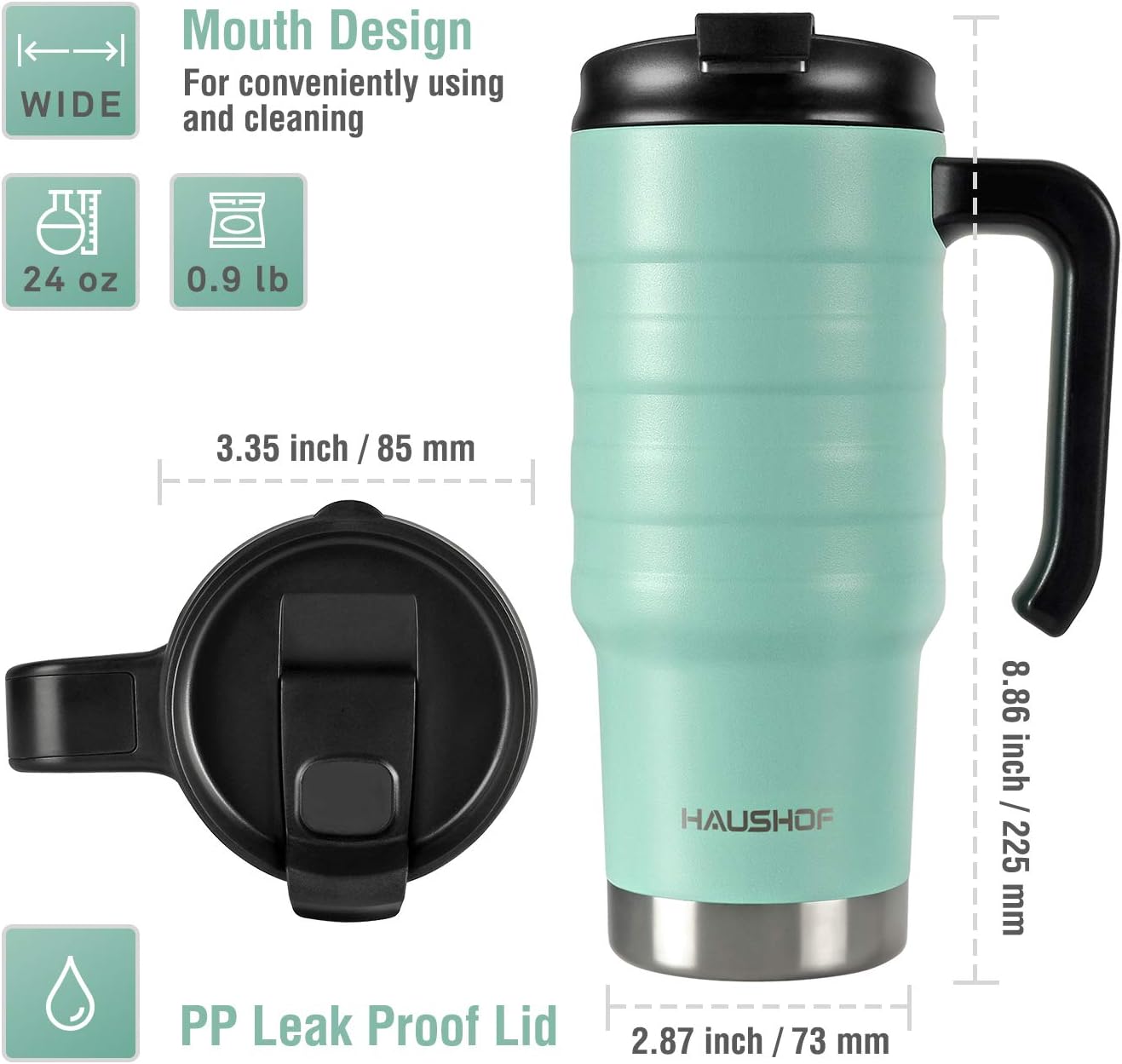 HAUSHOF Travel Tumbler 700ml, Double Wall Vacuum Insulation Flask, Stainless Steel Coffee Mug - Image 3