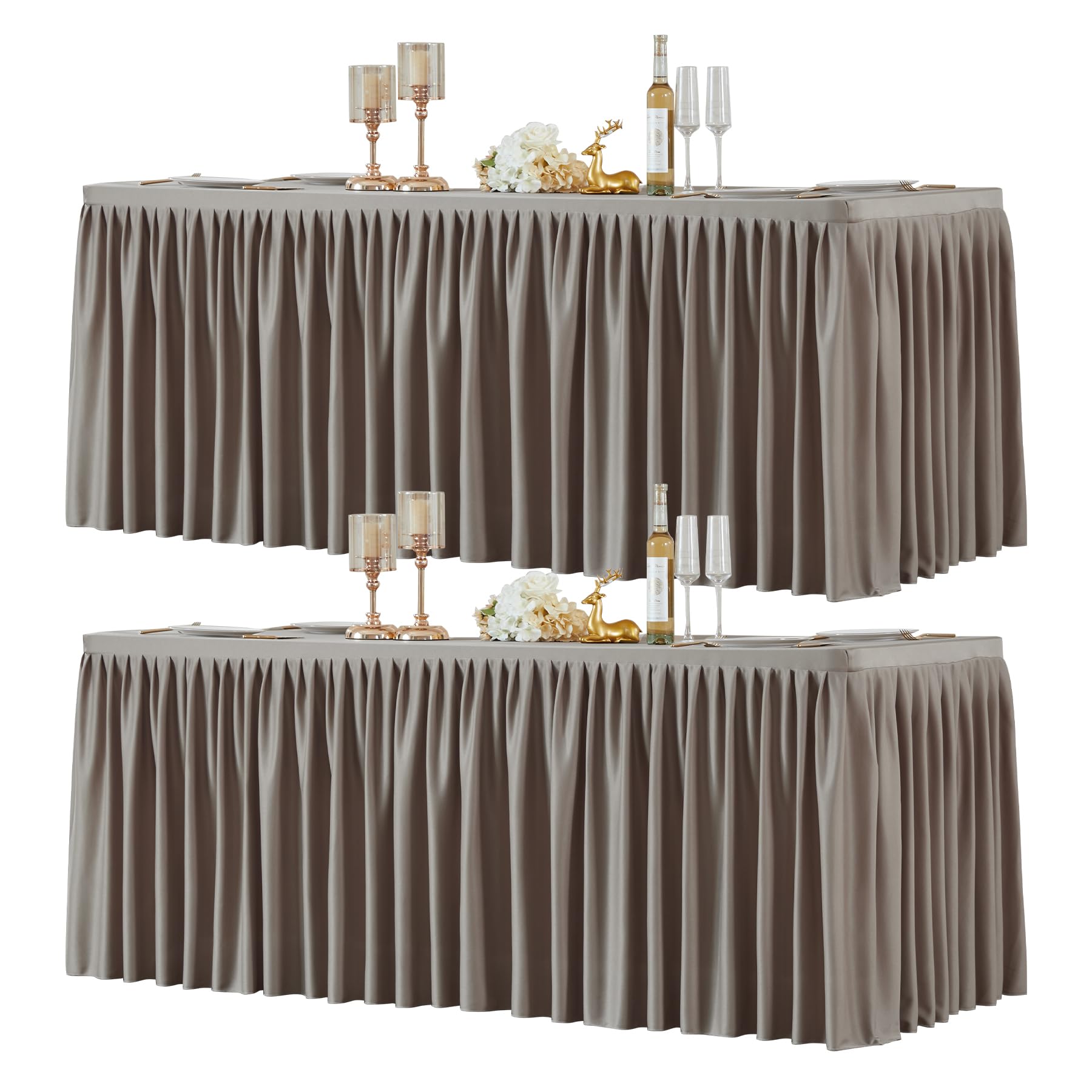 Photo 1 of 2 Packs Natural Spandex Tablecloths Rectangle Tables 8ft, Stretch Fitted Table Covers for 8 Foot Tables Wrinkle Free Rectangle Table Cloth with Skirt for Birthday Party Events Banquette Baby Shower